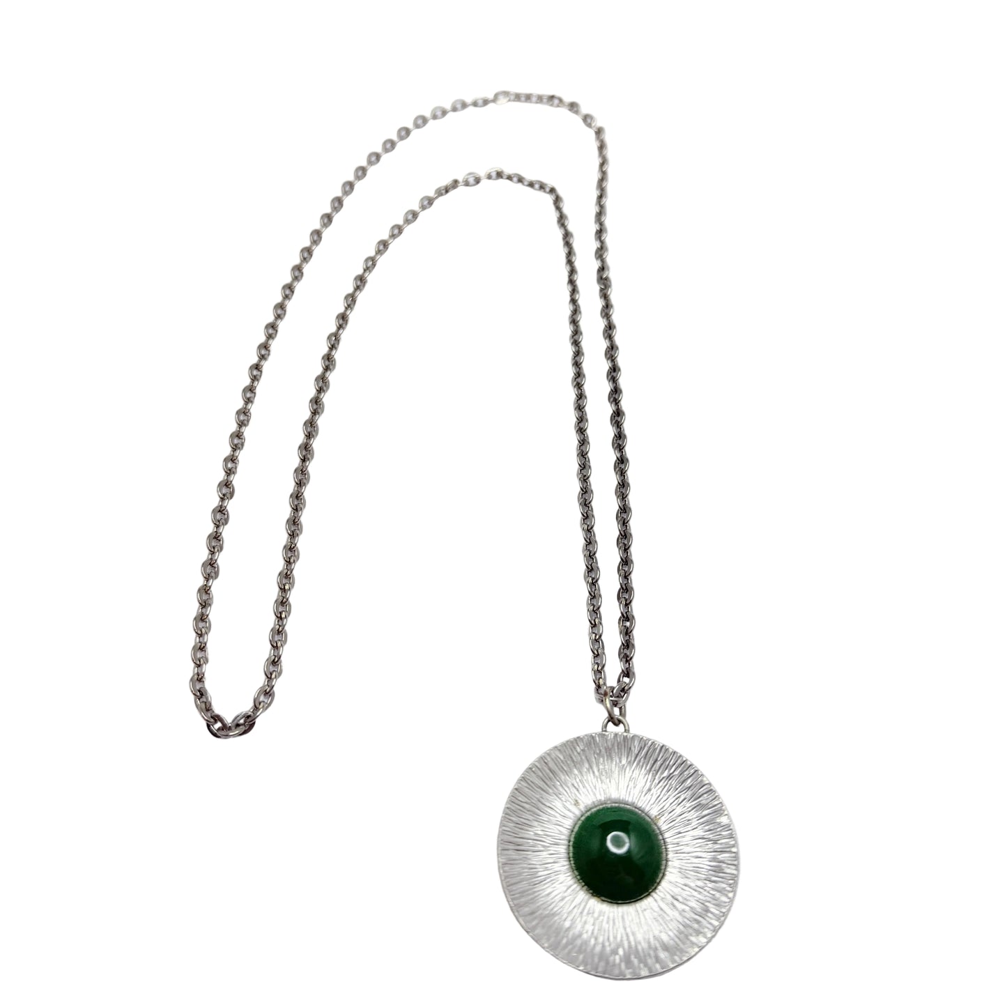 Jørgen Jensen, Denmark ca 1960. Vintage Pewter Green Glass Pendant Necklace.