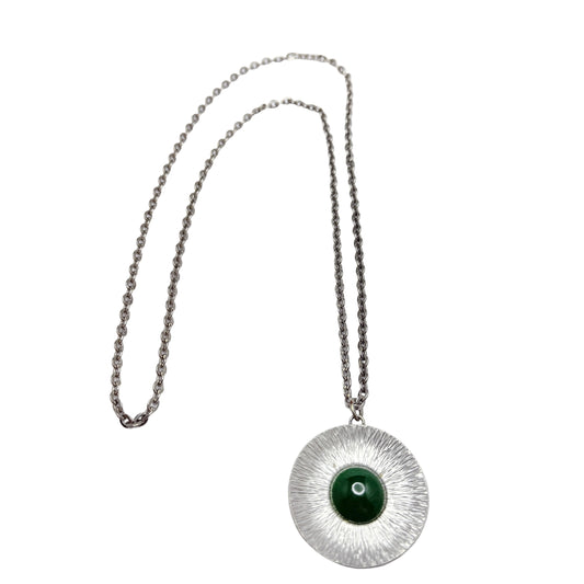 Jørgen Jensen, Denmark ca 1960. Vintage Pewter Green Glass Pendant Necklace.