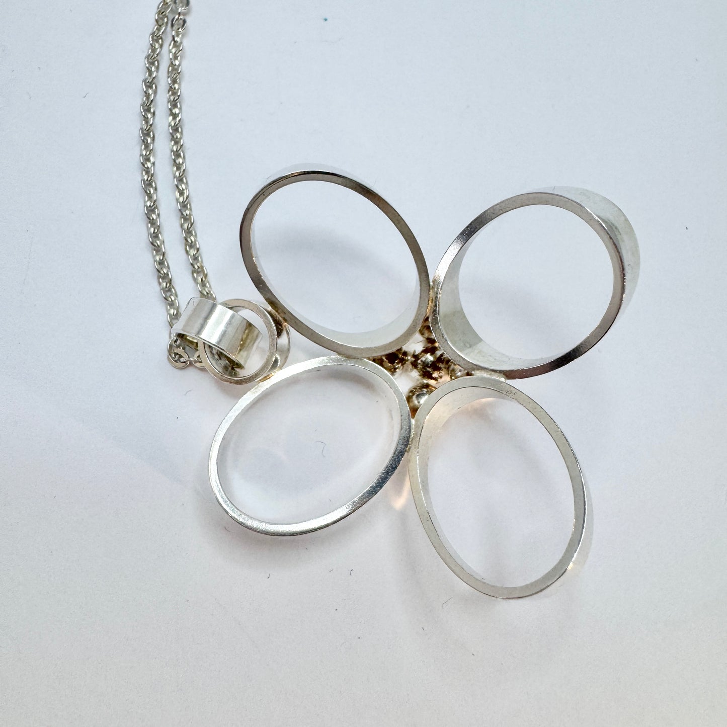 Elis Kauppi, Kupittaan Kulta Finland 1960s. Vintage Sterling Silver Rock Crystal Pendant Necklace.