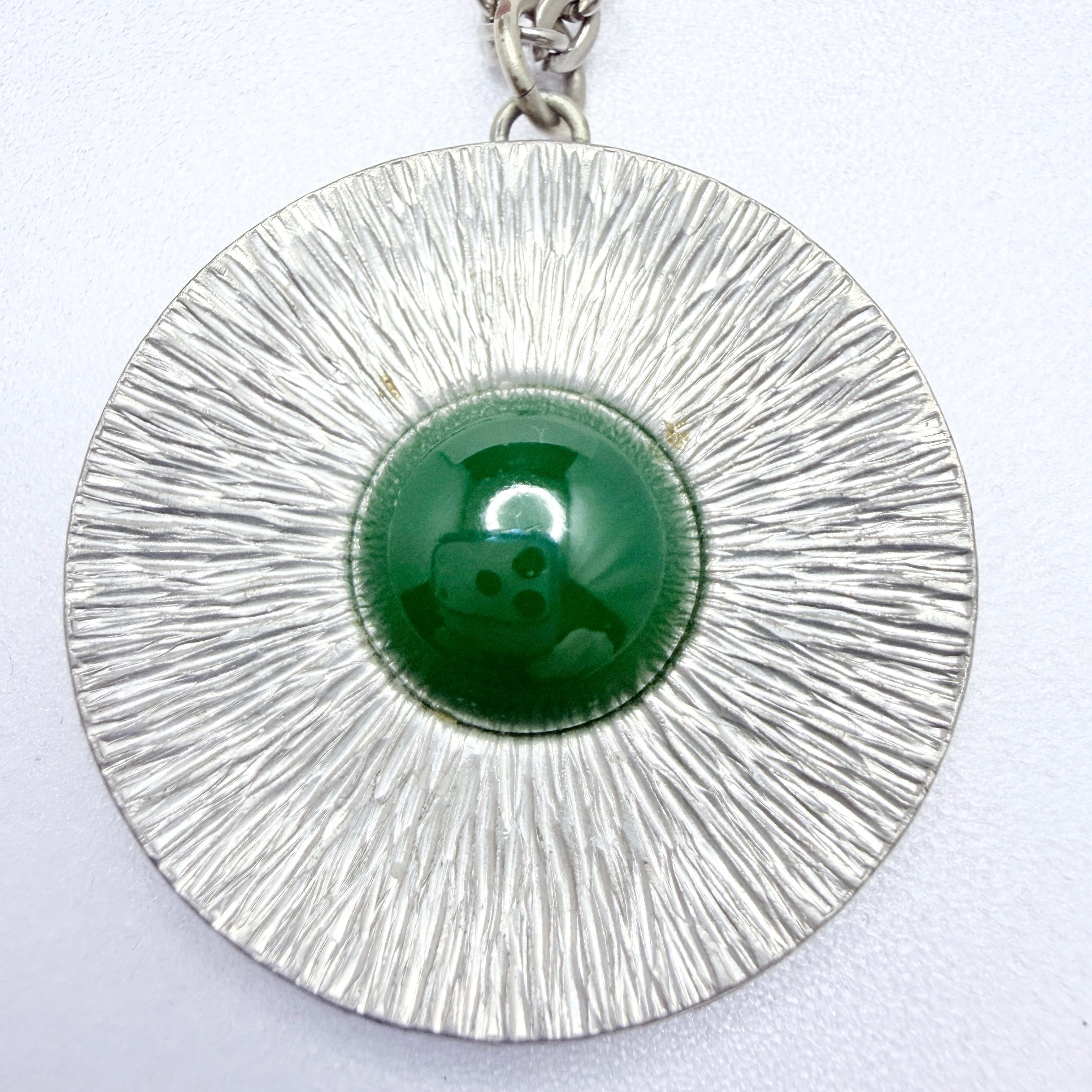 Jørgen Jensen, Denmark ca 1960. Vintage Pewter Green Glass Pendant