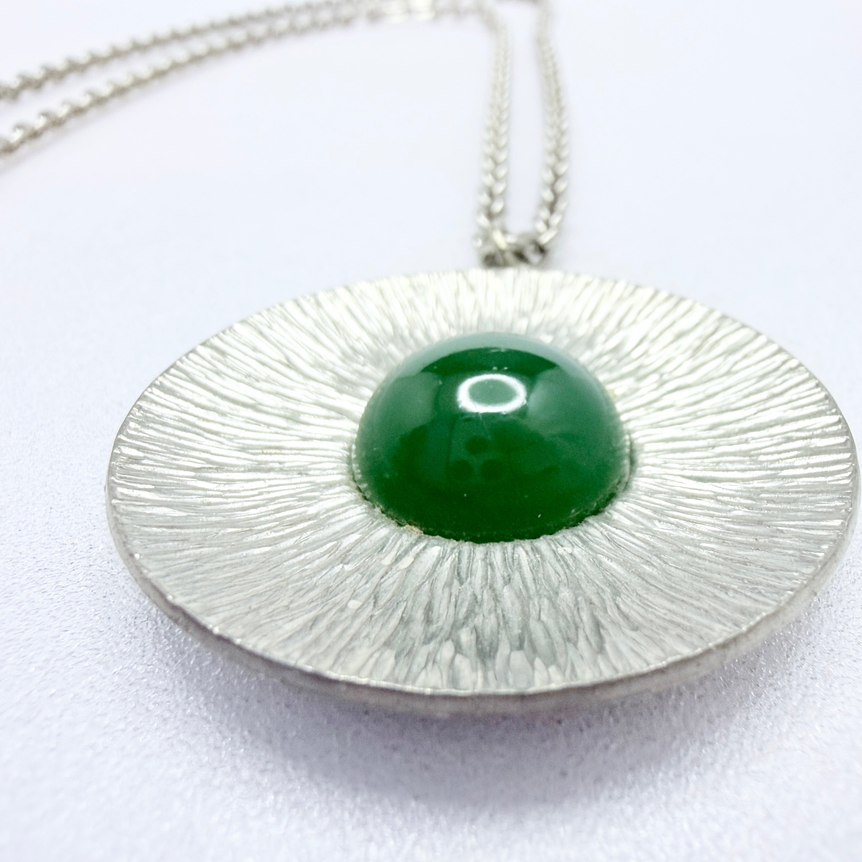 Jørgen Jensen, Denmark ca 1960. Vintage Pewter Green Glass Pendant