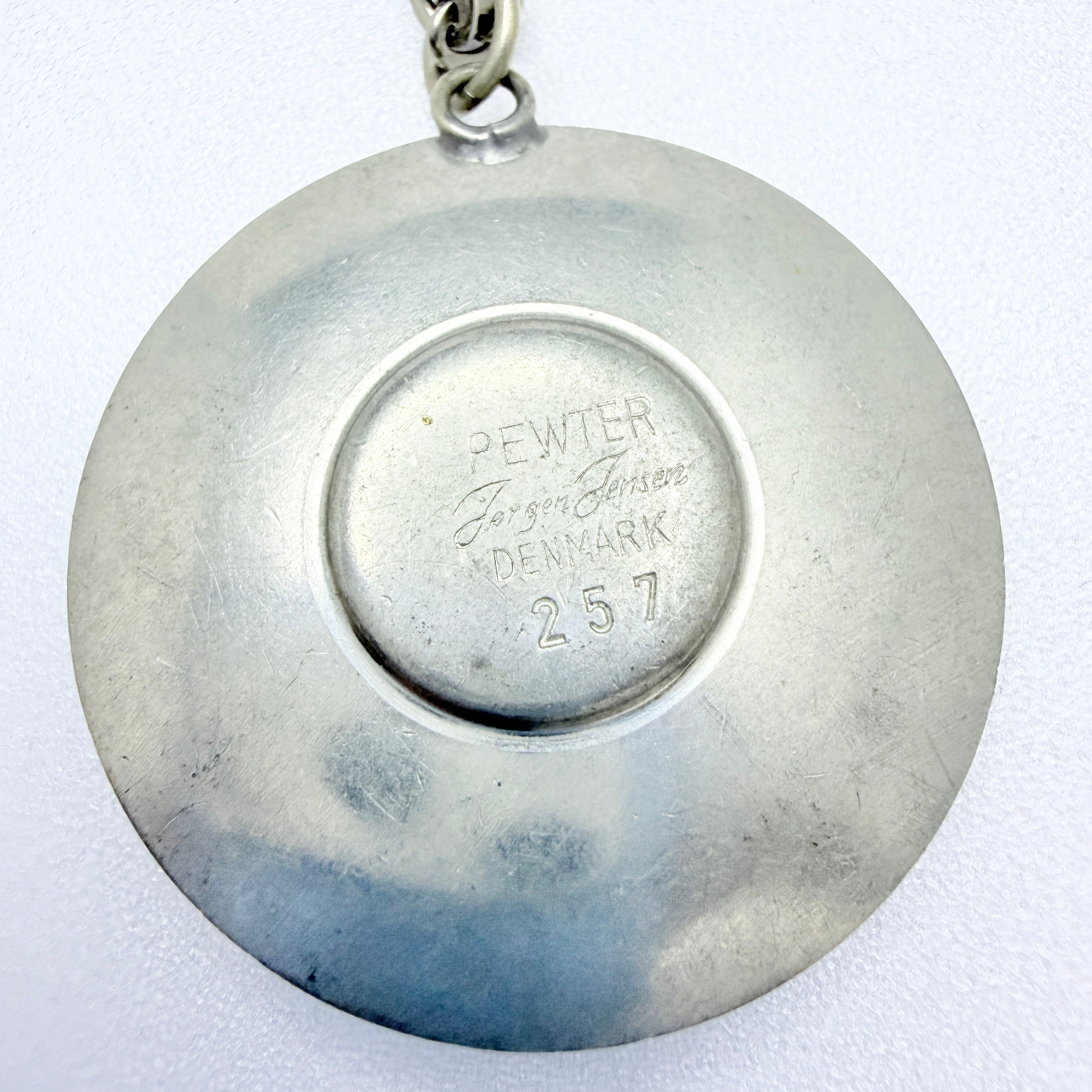 Jørgen Jensen, Denmark ca 1960. Vintage Pewter Green Glass Pendant