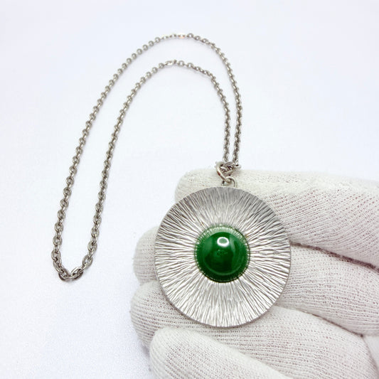 Jørgen Jensen, Denmark ca 1960. Vintage Pewter Green Glass Pendant Necklace.