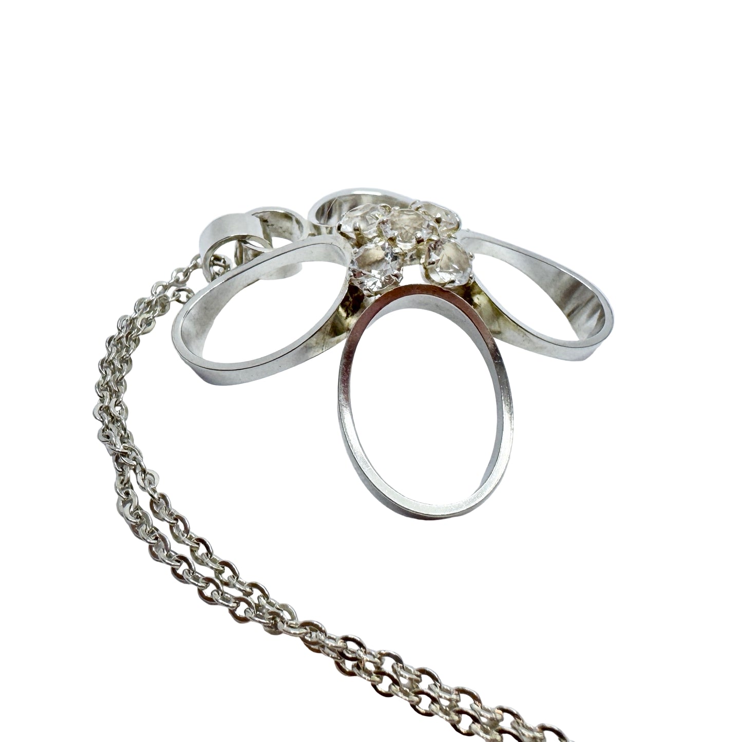 Elis Kauppi, Kupittaan Kulta Finland 1960s. Vintage Sterling Silver Rock Crystal Pendant Necklace.