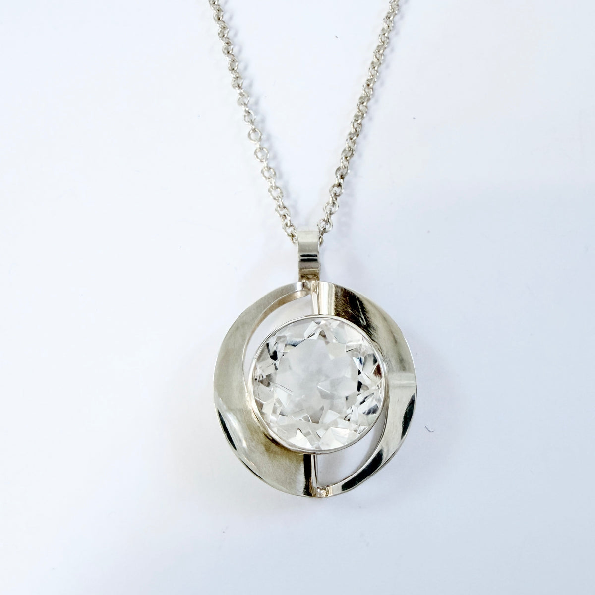 Salovaara, Finland 1970s. Vintage Sterling Silver Rock Crystal Pendant Necklace.