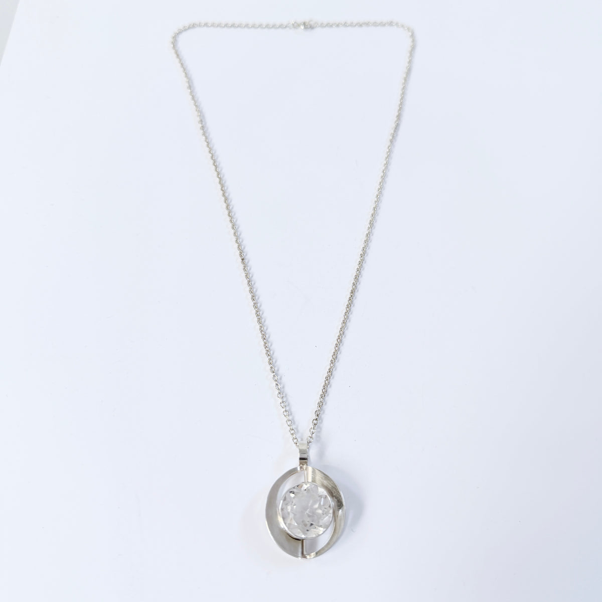 Salovaara, Finland 1970s. Vintage Sterling Silver Rock Crystal Pendant Necklace.