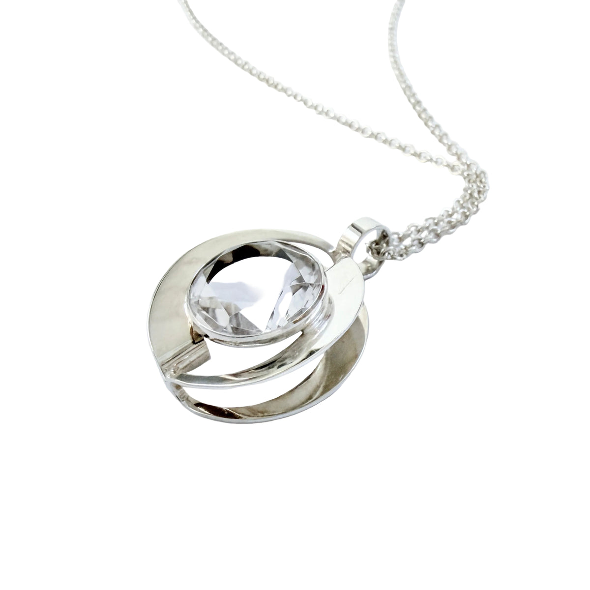 Salovaara, Finland 1970s. Vintage Sterling Silver Rock Crystal Pendant Necklace.