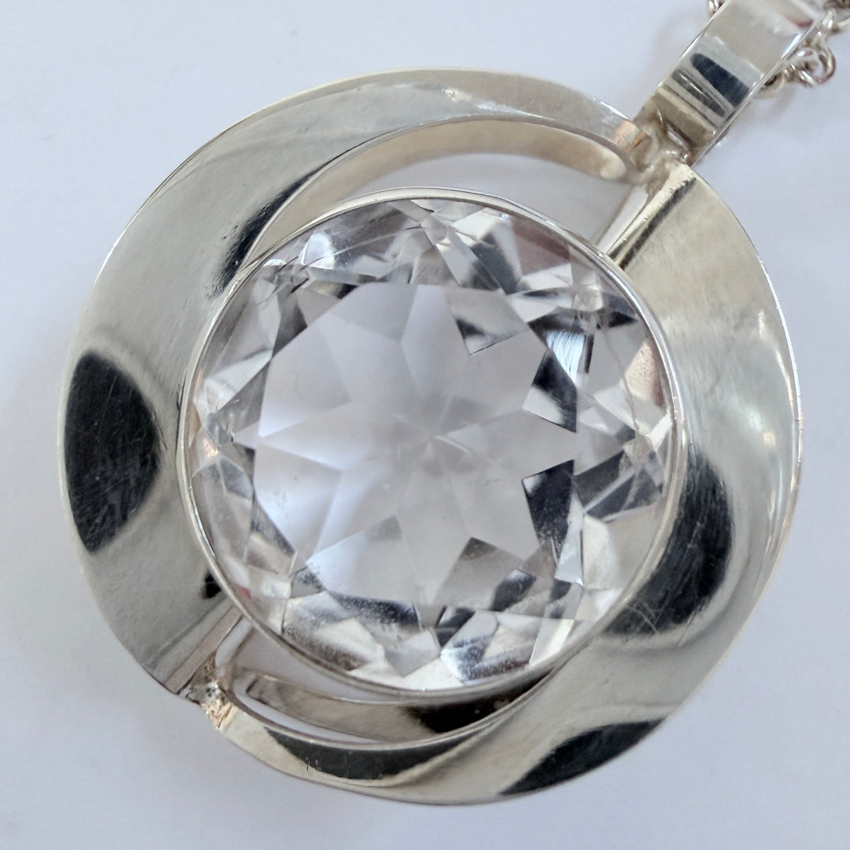 Salovaara, Finland 1970s. Vintage Sterling Silver Rock Crystal Pendant Necklace.
