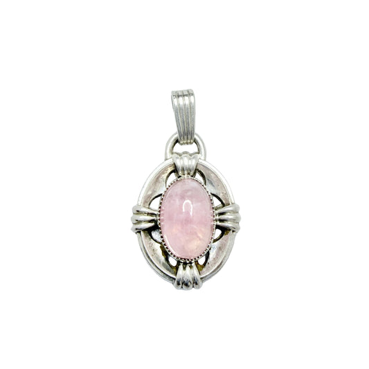 Vintage c 1950s. Solid Silver Rose Quartz Pendant.