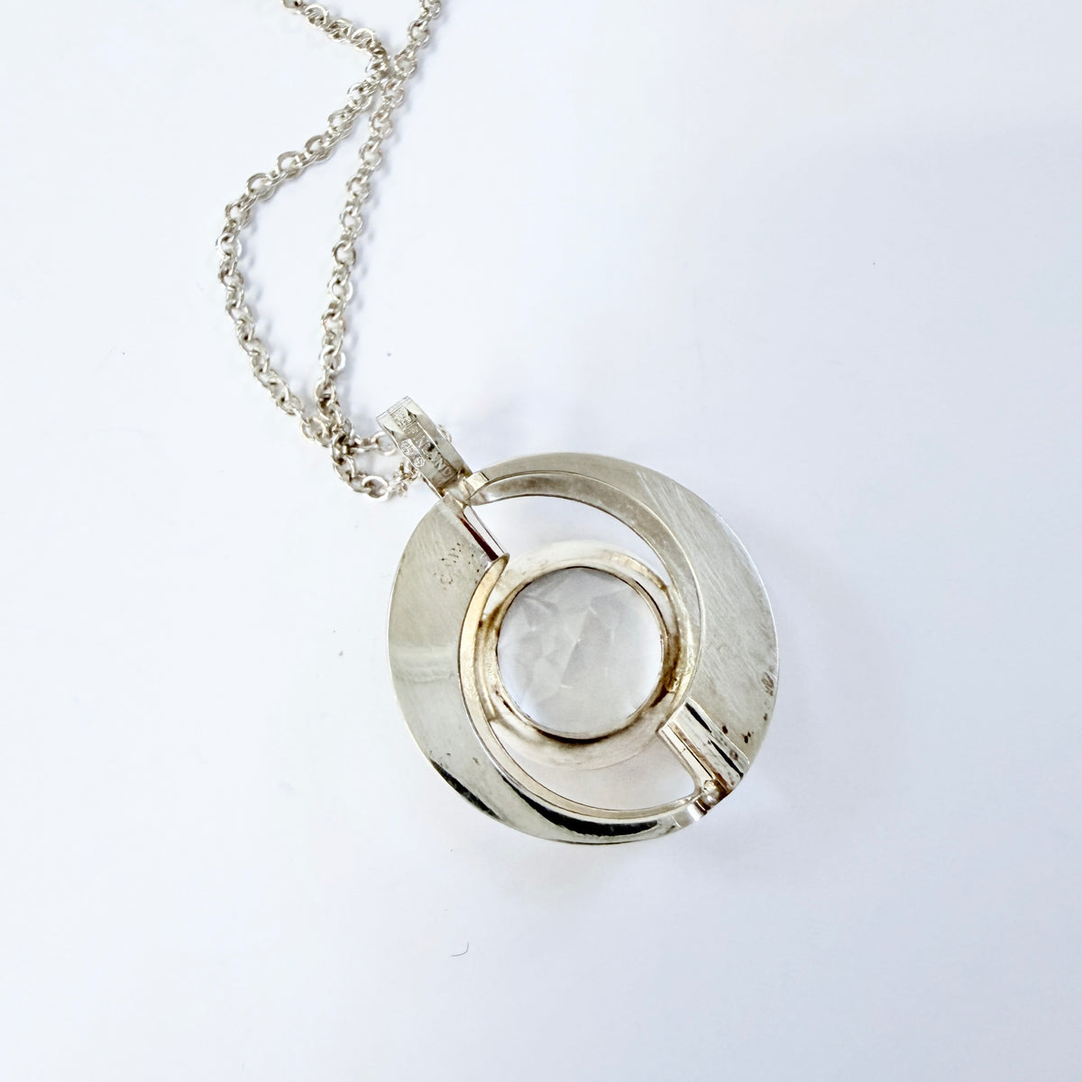 Salovaara, Finland 1970s. Vintage Sterling Silver Rock Crystal Pendant Necklace.