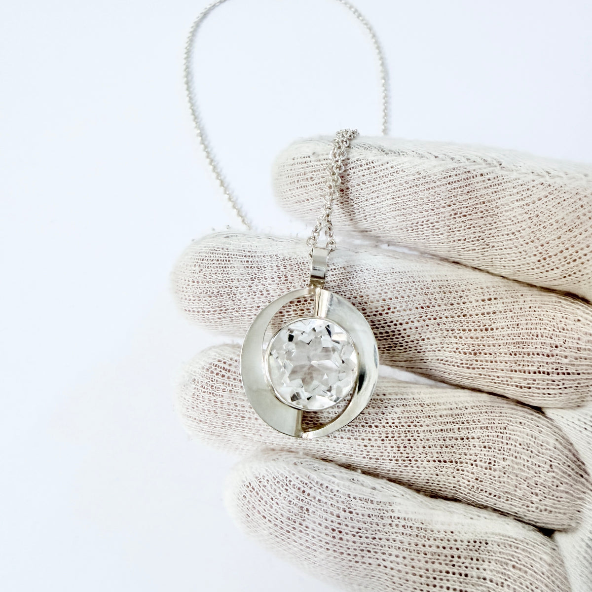 Salovaara, Finland 1970s. Vintage Sterling Silver Rock Crystal Pendant Necklace.