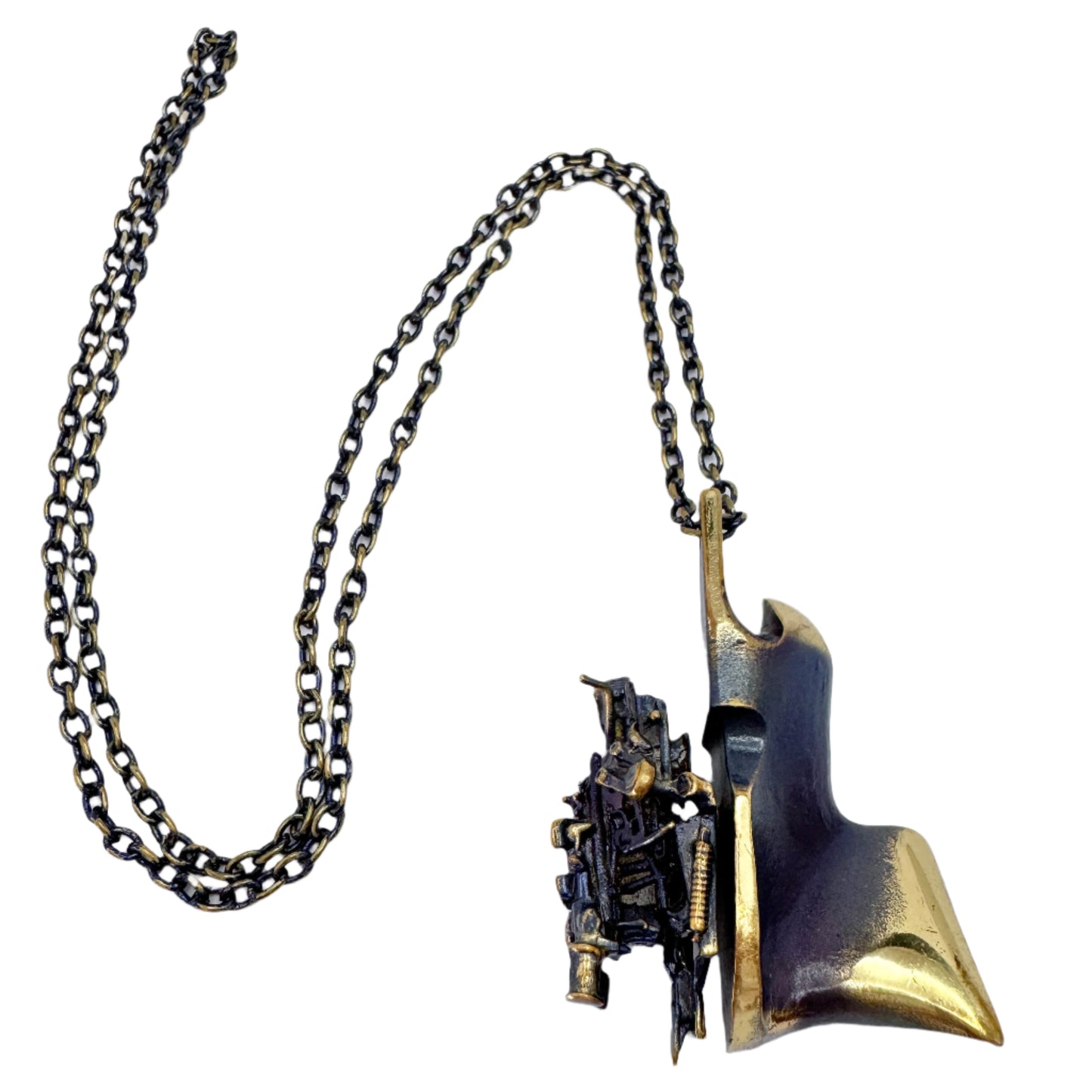 Bjorn Weckstrom for Lapponia, Finland 1970s Vintage Flame Bronze Pendant Necklace. Design: Springfield