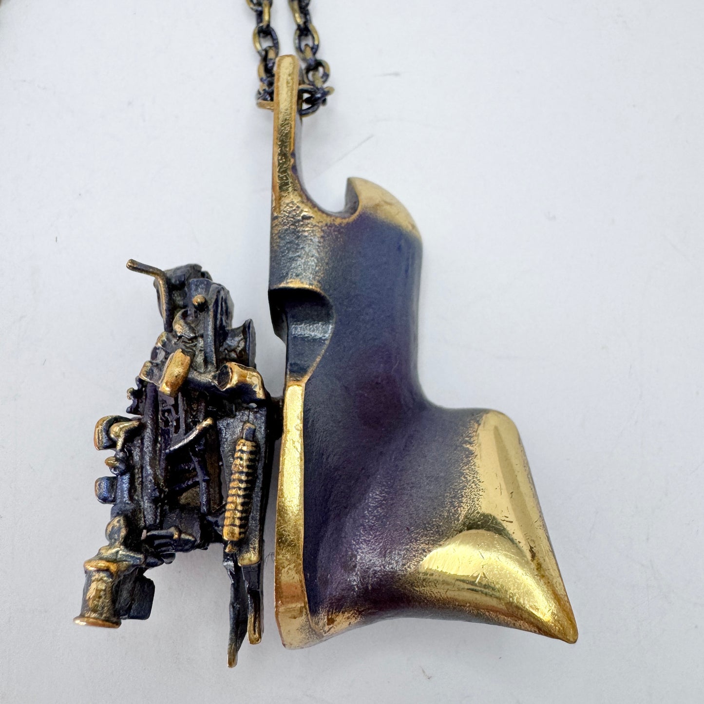 Bjorn Weckstrom for Lapponia, Finland 1970s Vintage Flame Bronze Pendant Necklace. Design: Springfield