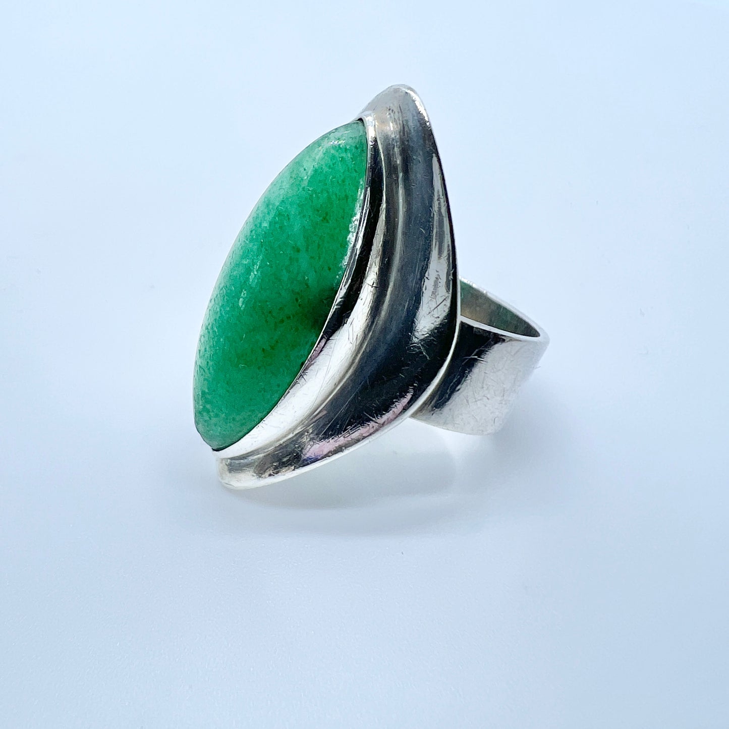 Sweden c 1960s. Vintage Modernist Solid Silver Aventurine Ring