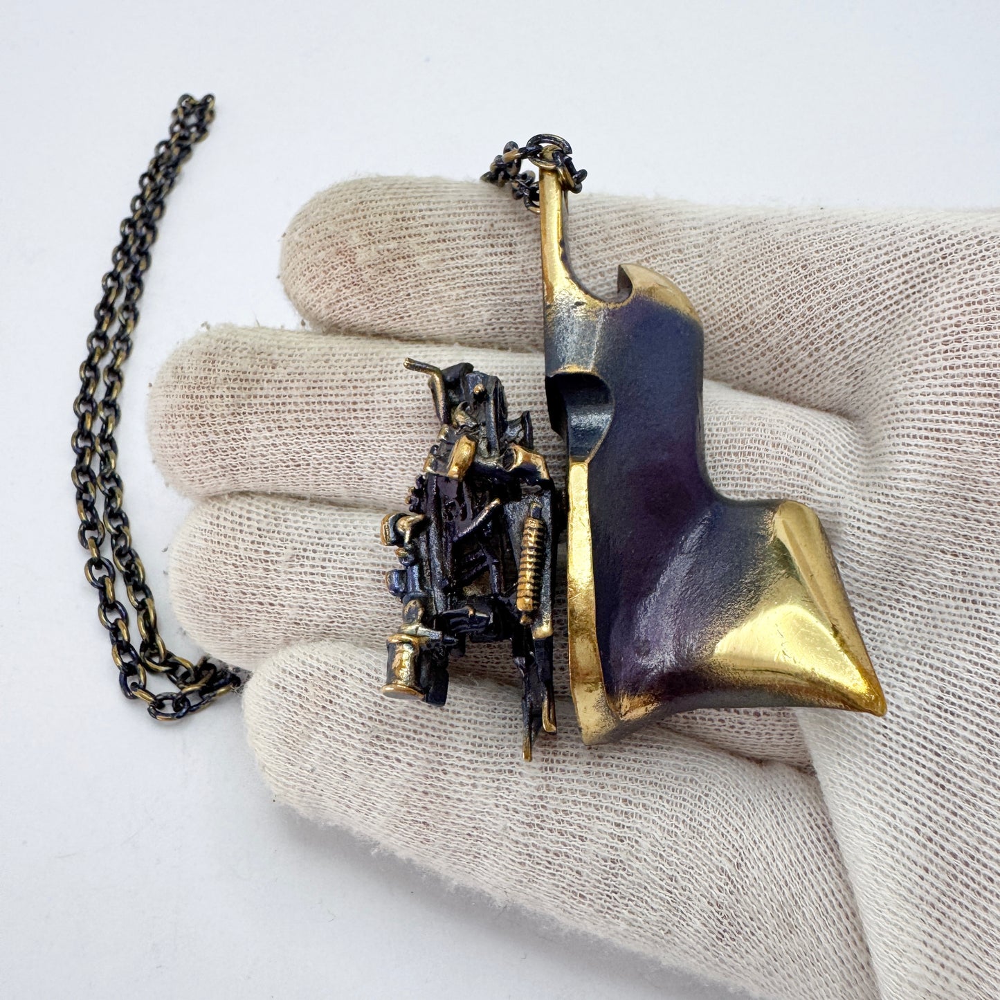 Bjorn Weckstrom for Lapponia, Finland 1970s Vintage Flame Bronze Pendant Necklace. Design: Springfield