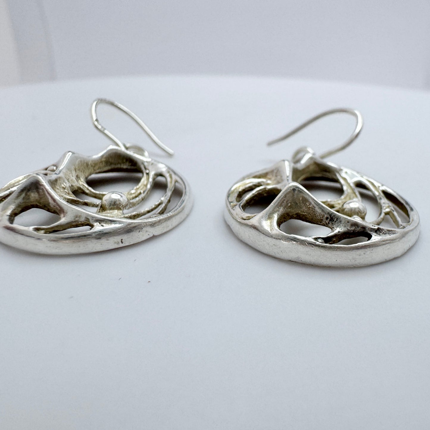 Karl Laine for Sten & Laine, Finland 1970s. Vintage Sterling Silver Spider Web Earrings.