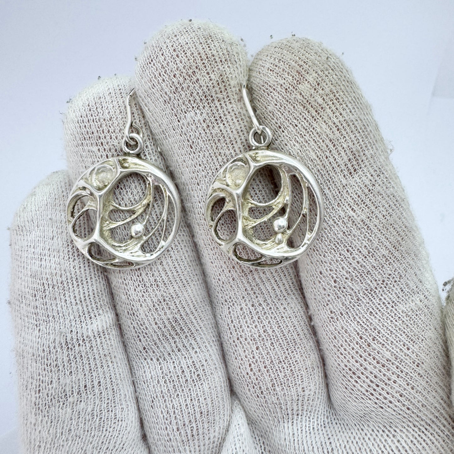 Karl Laine for Sten & Laine, Finland 1970s. Vintage Sterling Silver Spider Web Earrings.