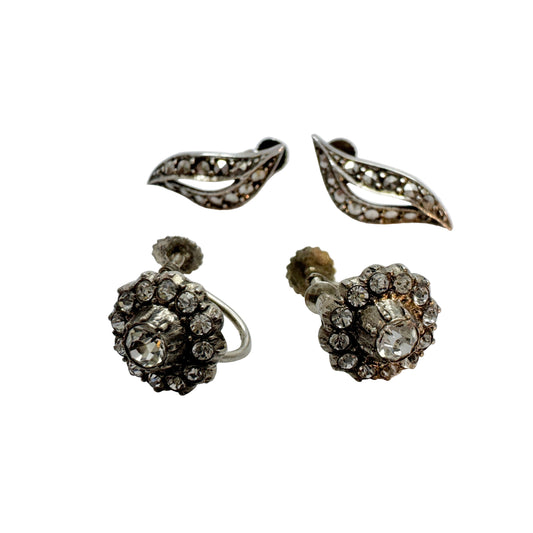 Vintage ca 1940s. Two Pairs of Silver Paste and Marcasite Earrings.