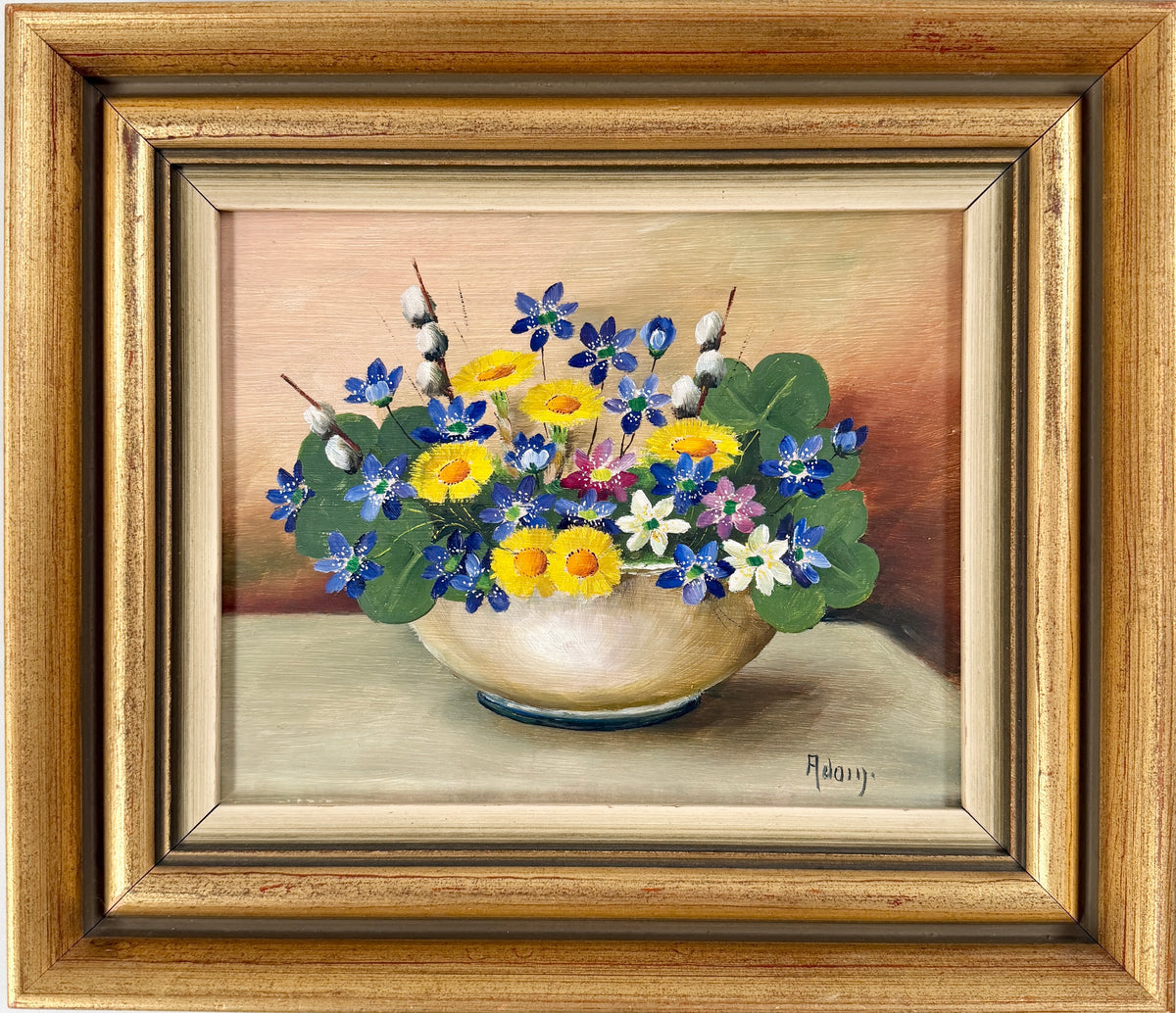 Kerstin Adamsson, Sweden c 1960s. Vintage Original Oil Painting. Spring Flowers