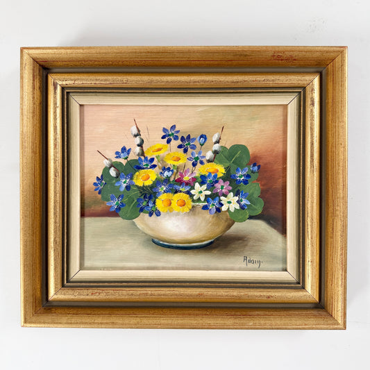 Kerstin Adamsson, Sweden c 1960s. Vintage Original Oil Painting. Spring Flowers