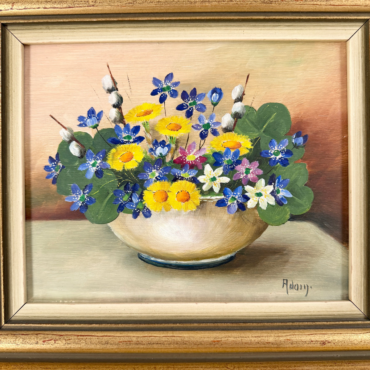 Kerstin Adamsson, Sweden c 1960s. Vintage Original Oil Painting. Spring Flowers