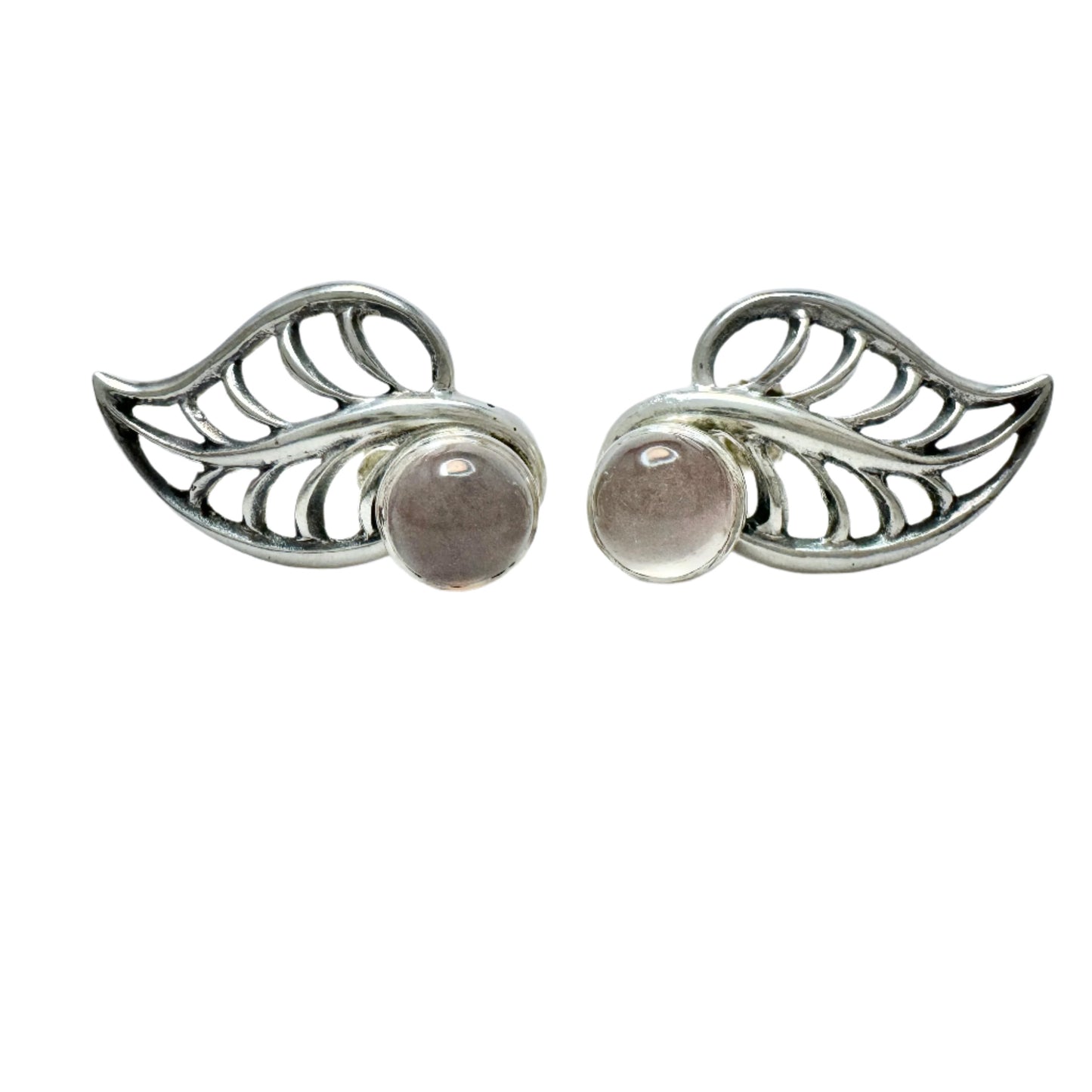 G Dahlgren, Sweden 1950s. Solid Silver Rose Quartz Earrings.