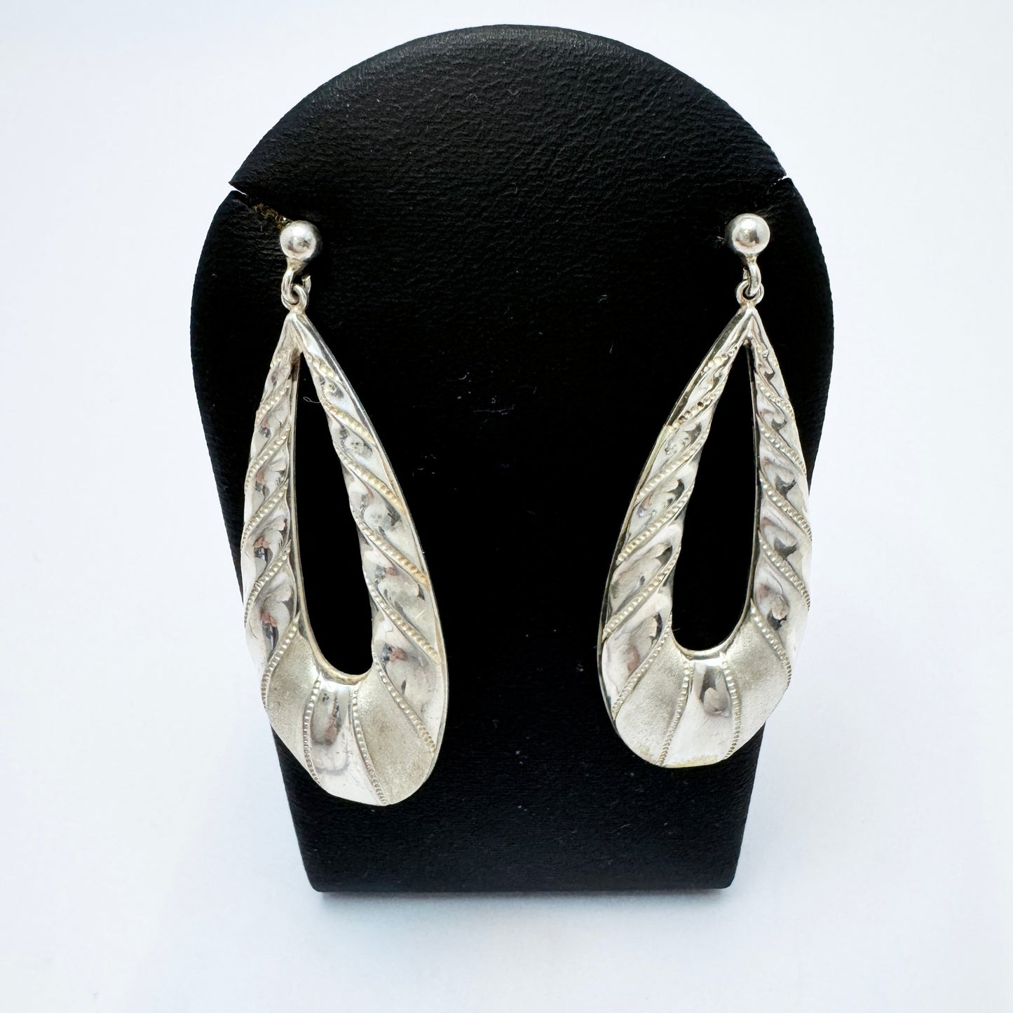 Sweden c 1980s. Large Vintage Solid Silver Earrings.