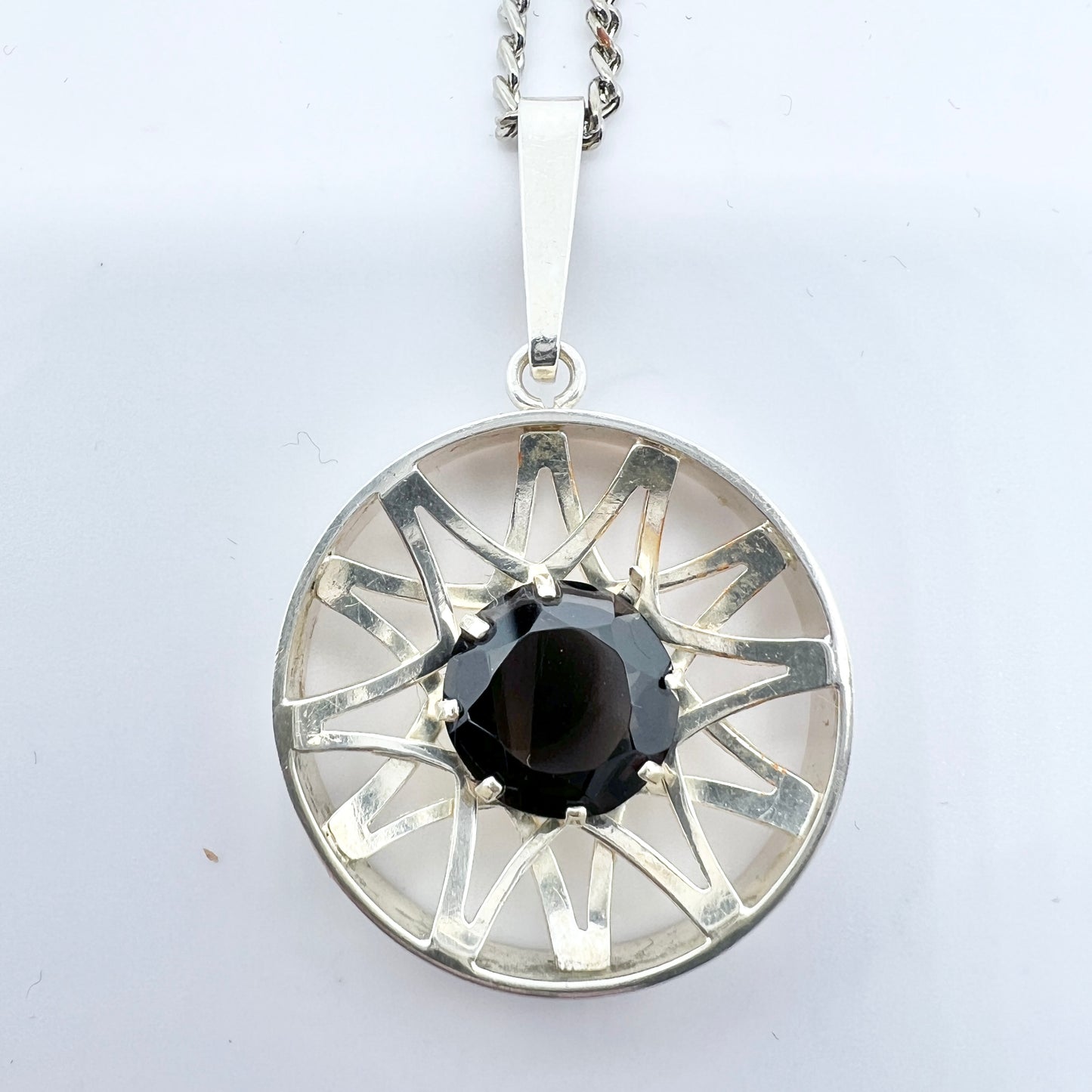 Salovaara, Finland 1964 Solid Silver Smoky Quartz Pendant Necklace