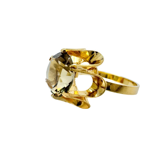 Sweden c 1960-70s. Vintage 18k Gold Smoky Quartz Ring.