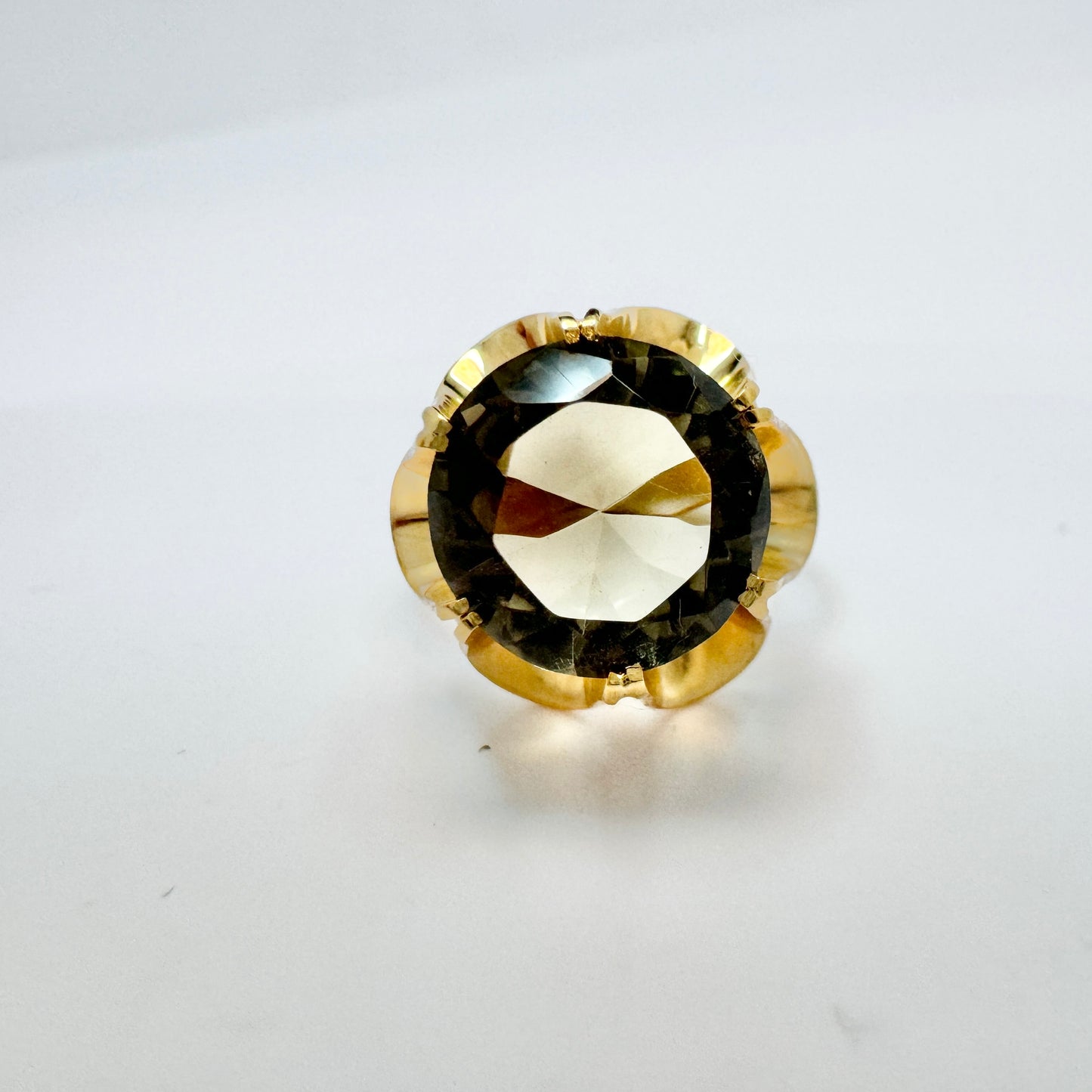 Sweden c 1960-70s. Vintage 18k Gold Smoky Quartz Ring.