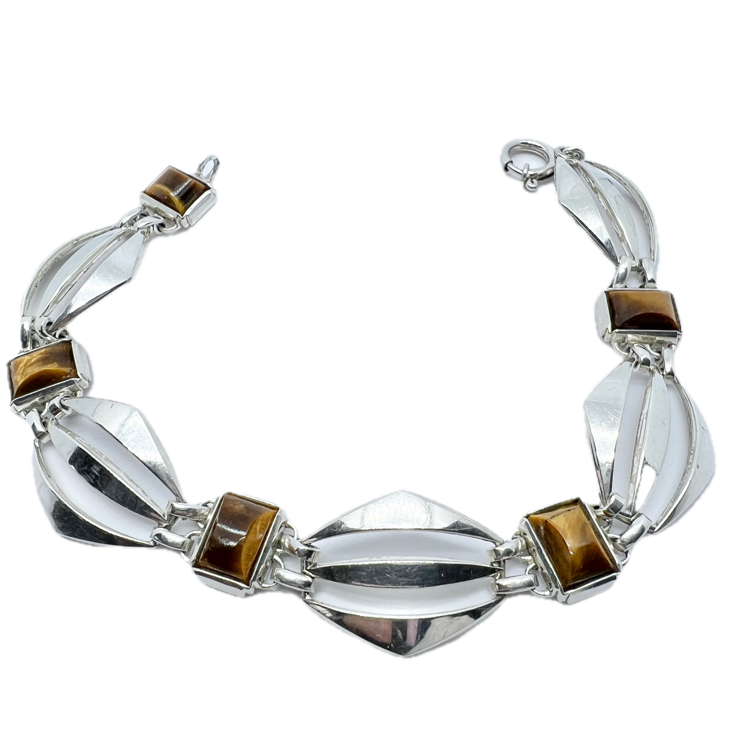 K&L-Kordes Lichtenfels, Germany c 1960s Solid Silver Tiger's-Eye Bracelet.