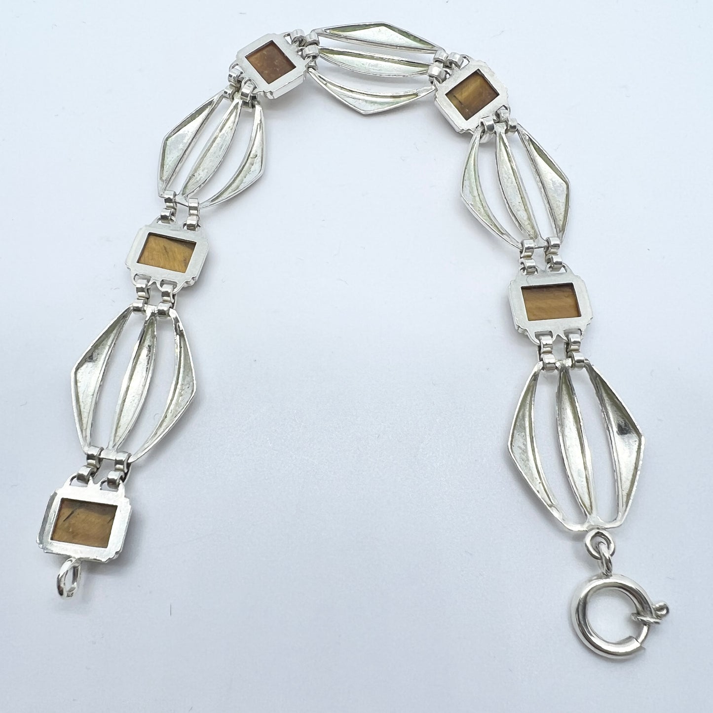 K&L-Kordes Lichtenfels, Germany c 1960s Solid Silver Tiger's-Eye Bracelet.