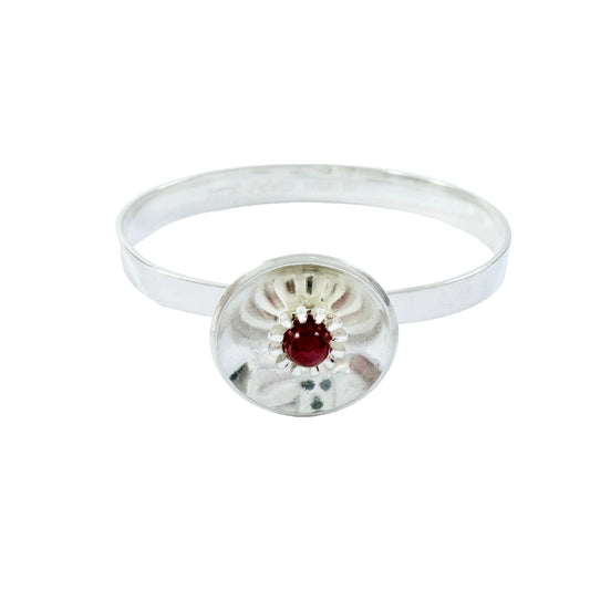 Alton, Sweden 1974. Vintage Sterling Silver Synthetic Ruby Hinged Bangle Bracelet.