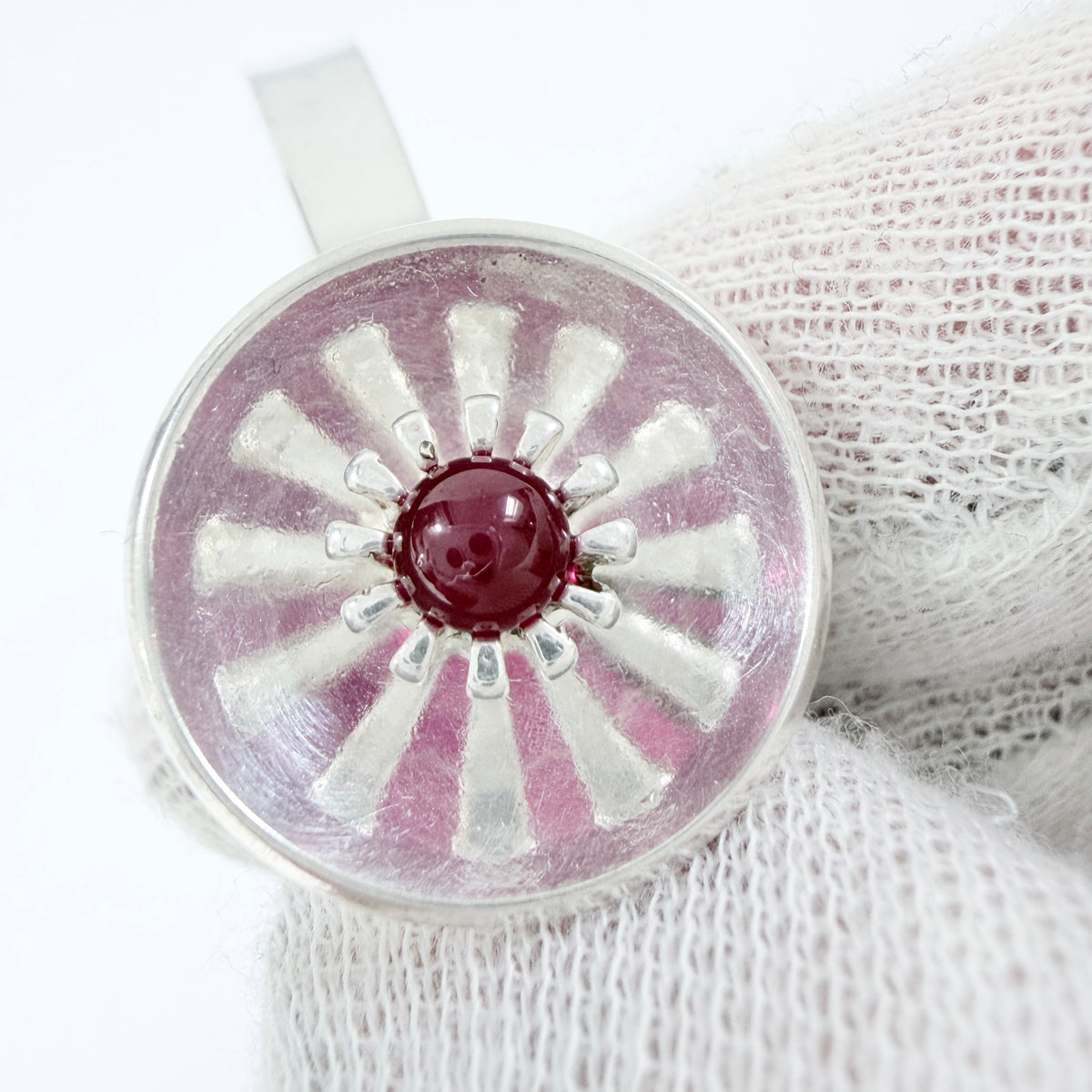 Alton, Sweden 1974. Vintage Sterling Silver Synthetic Ruby Hinged Bangle Bracelet.