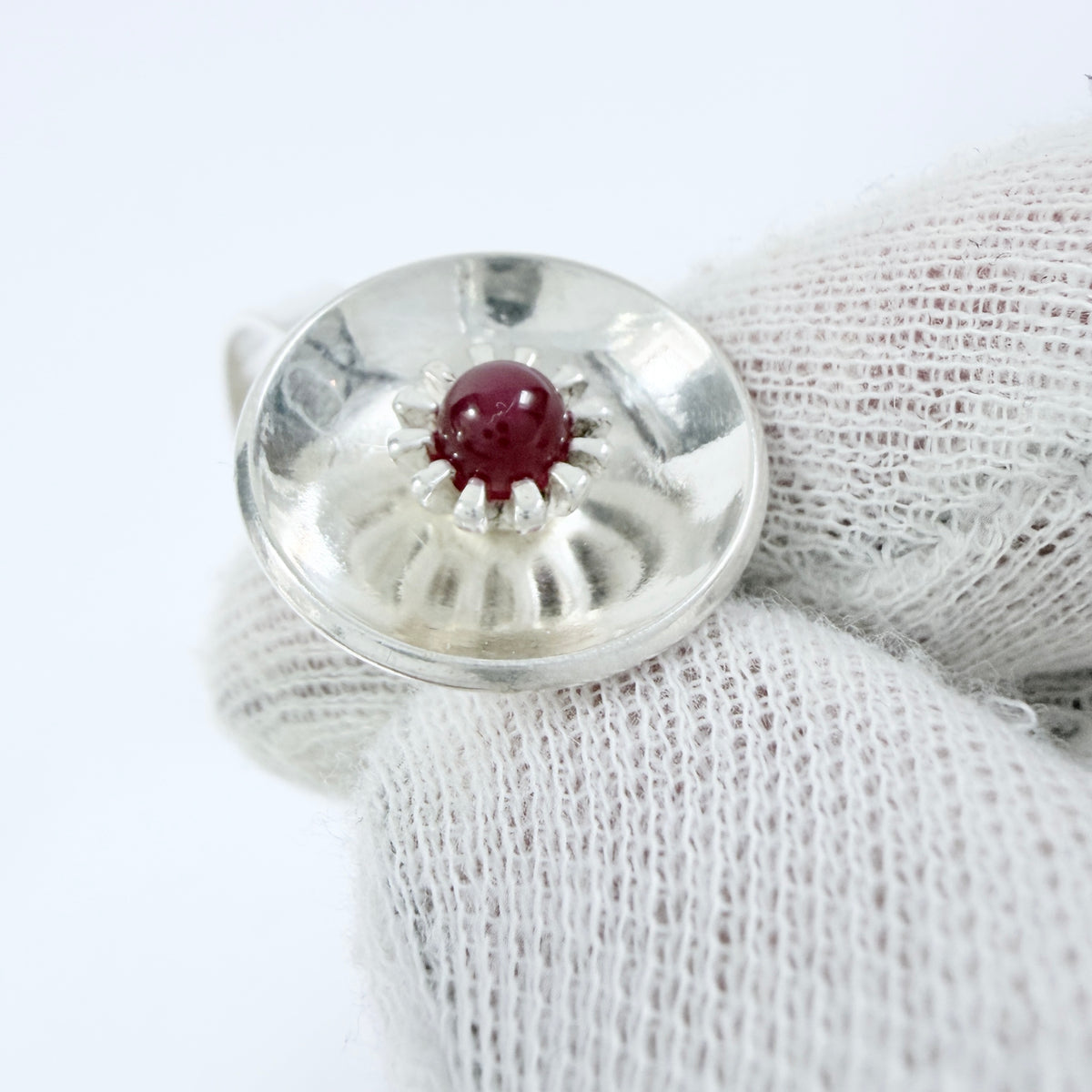 Alton, Sweden 1974. Vintage Sterling Silver Synthetic Ruby Hinged Bangle Bracelet.