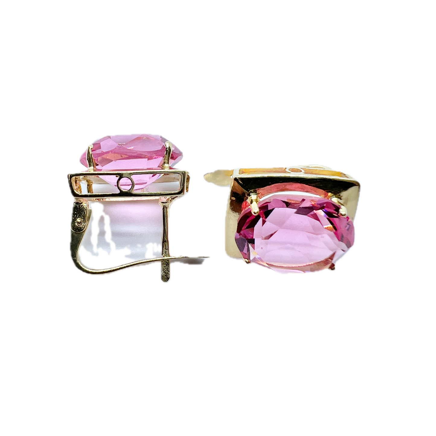 Vintage 18k Gold Pink Crystal Earrings.