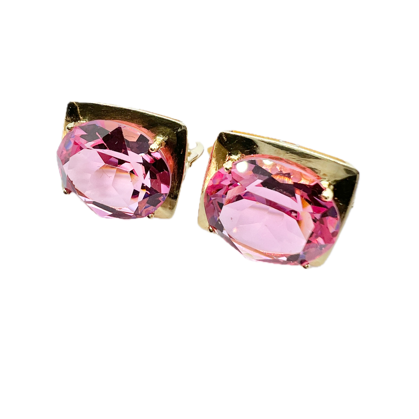 Vintage 18k Gold Pink Crystal Earrings.