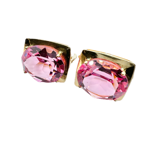 Vintage 18k Gold Pink Crystal Earrings.