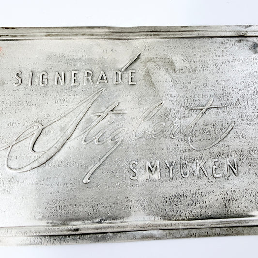 Ateljé Stigbert, Sweden ca 1950. Vintage Metal Jewelry Shop Display Sign.