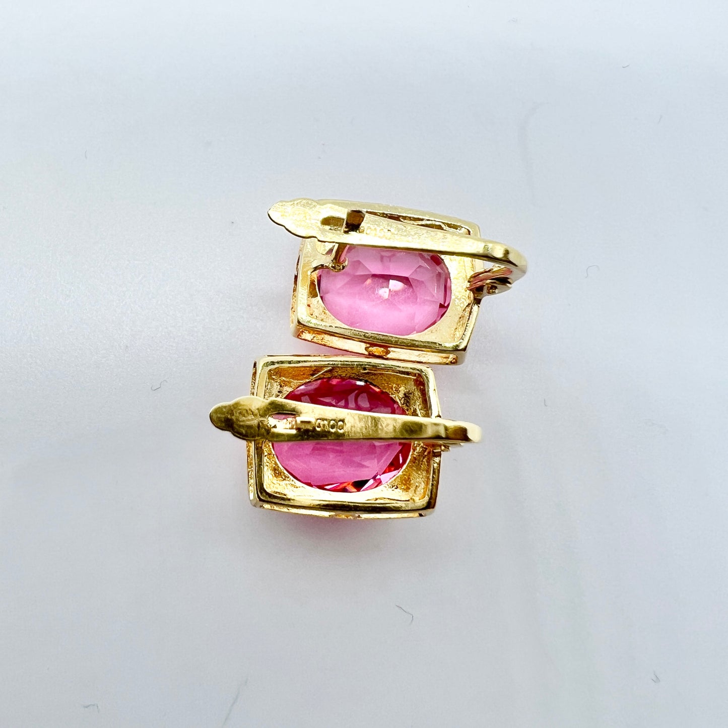 Vintage 18k Gold Pink Crystal Earrings.