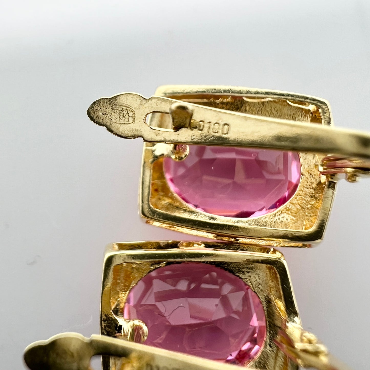 Vintage 18k Gold Pink Crystal Earrings.