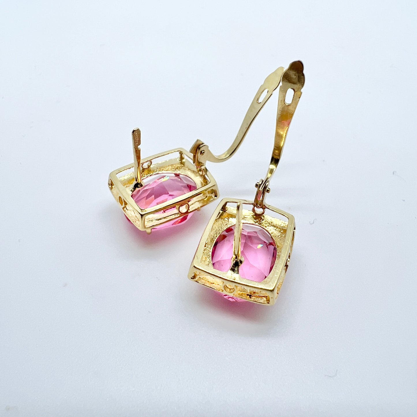 Vintage 18k Gold Pink Crystal Earrings.