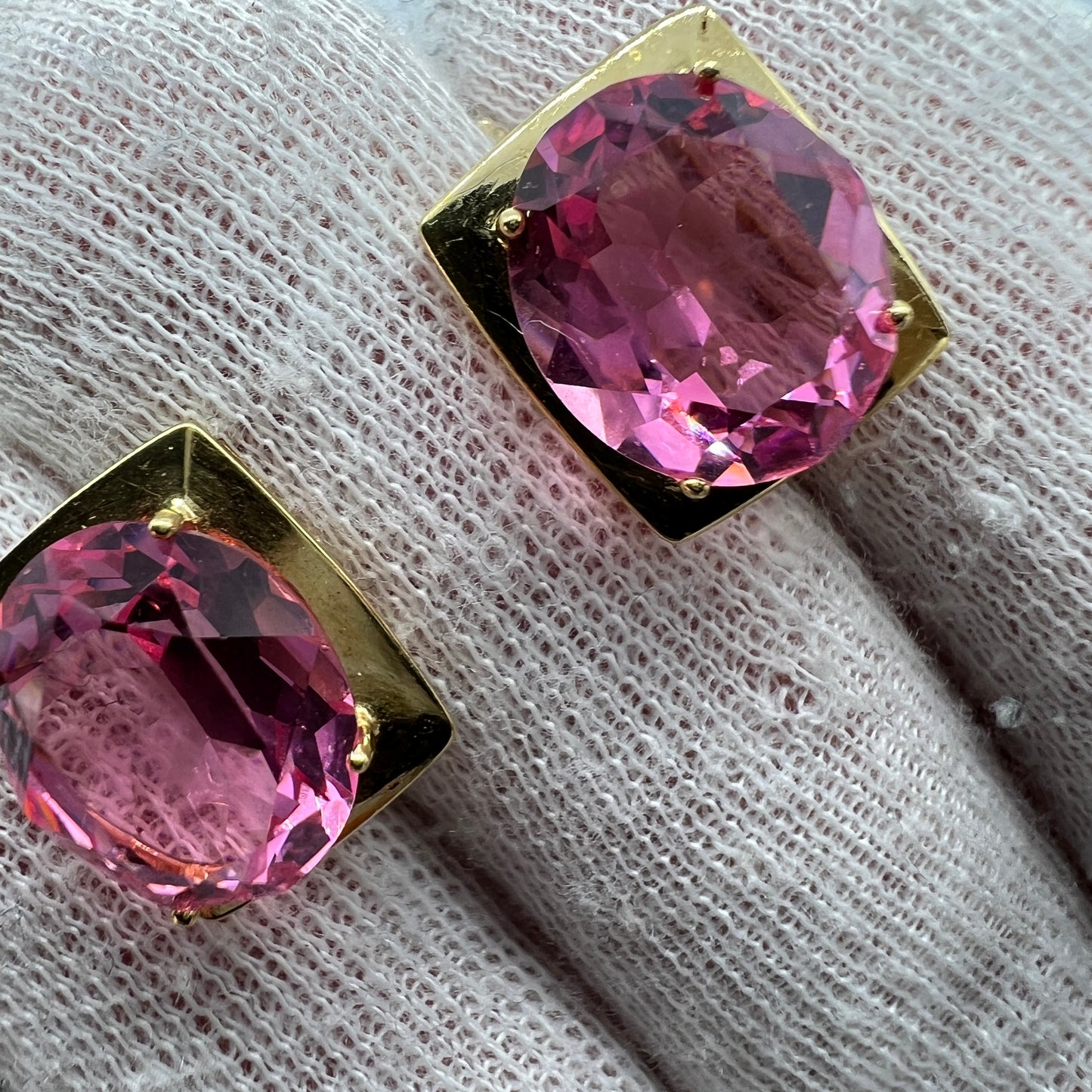 Vintage 18k Gold Pink Crystal Earrings.