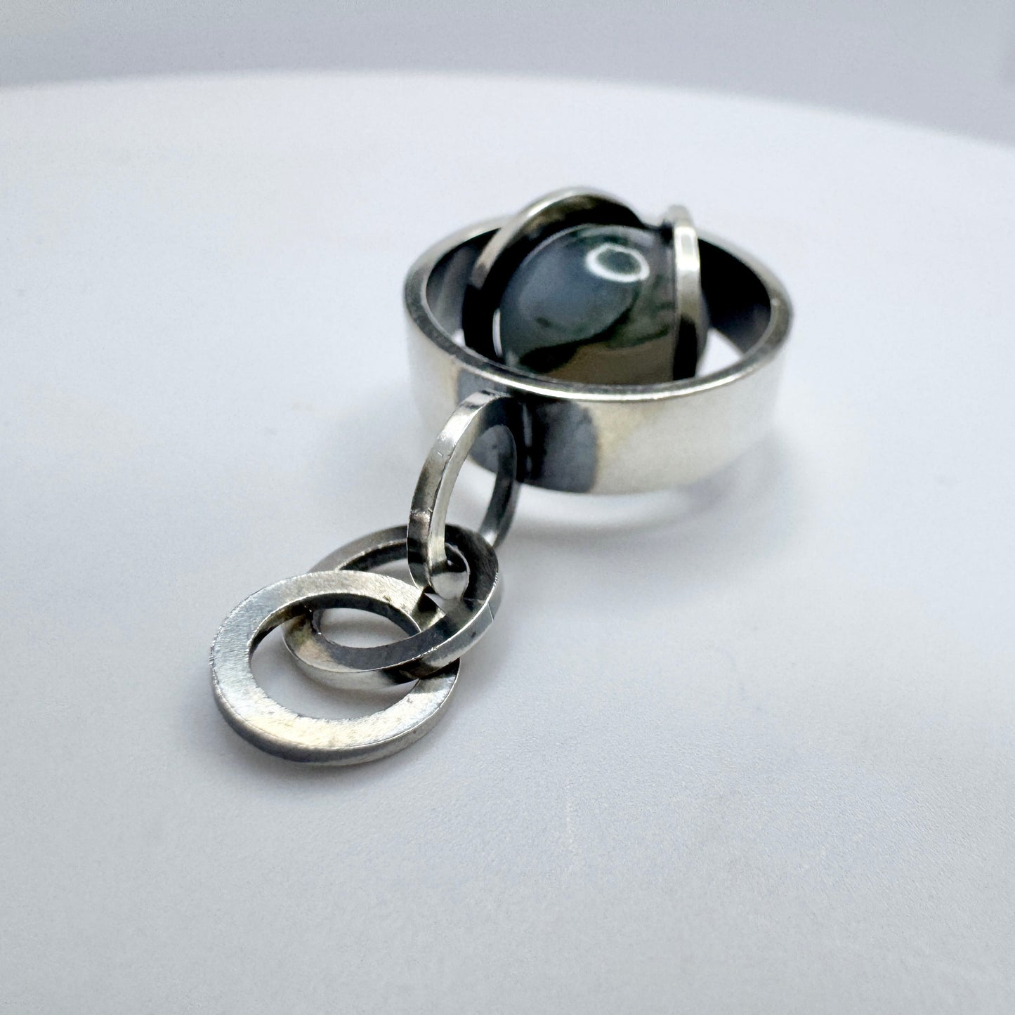 Elis Kauppi, Kupittaan Kulta Finland 1966. Vintage Solid Silver Moss Agate Pendant.