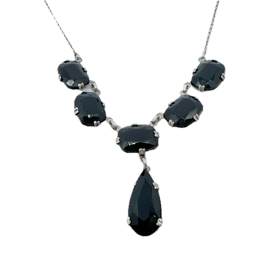 Sweden, early 1900s. Antique Solid Silver French Jet Mourning Necklace.