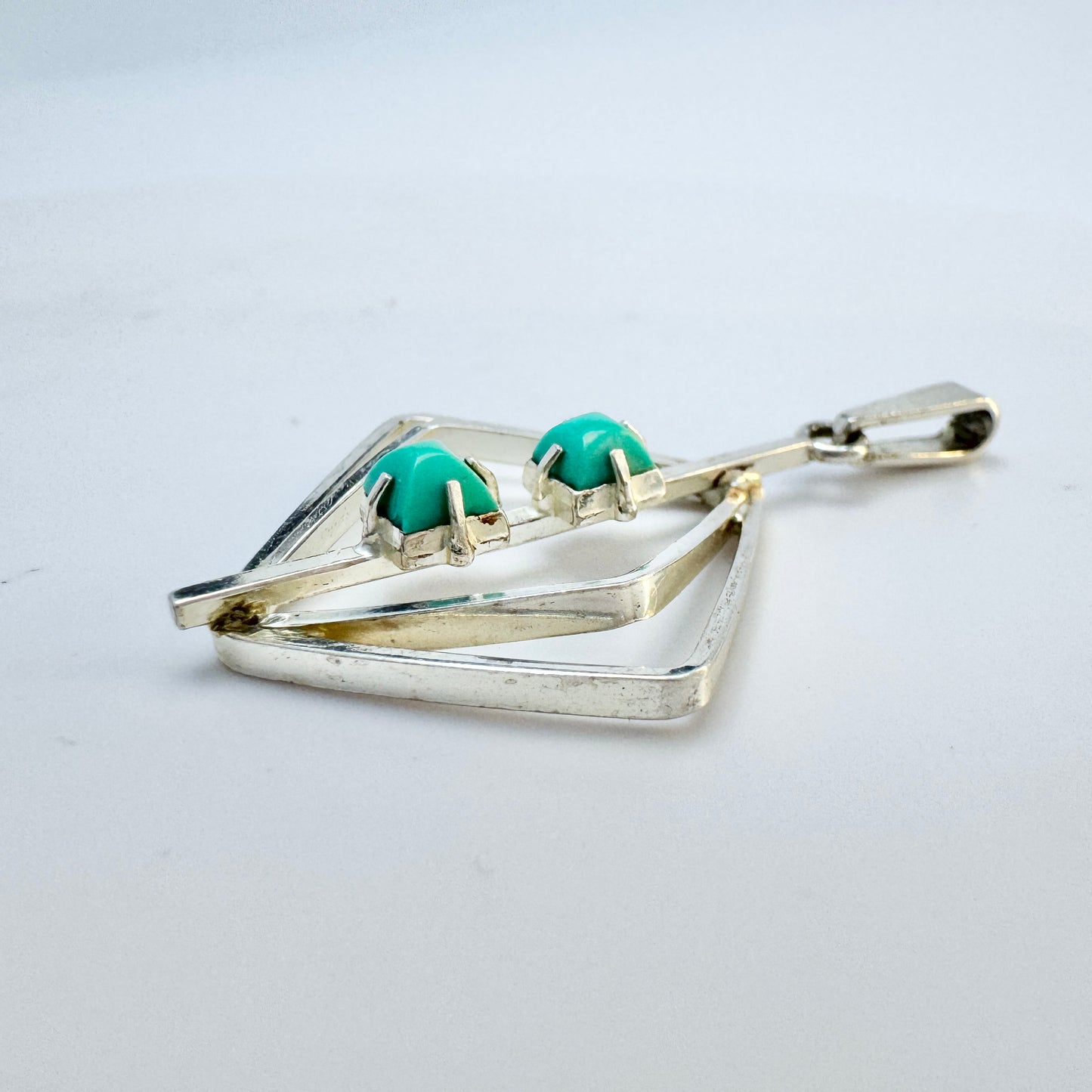 Andreas Daub, Germany c 1970s. Solid Silver Turquoise Pendant.