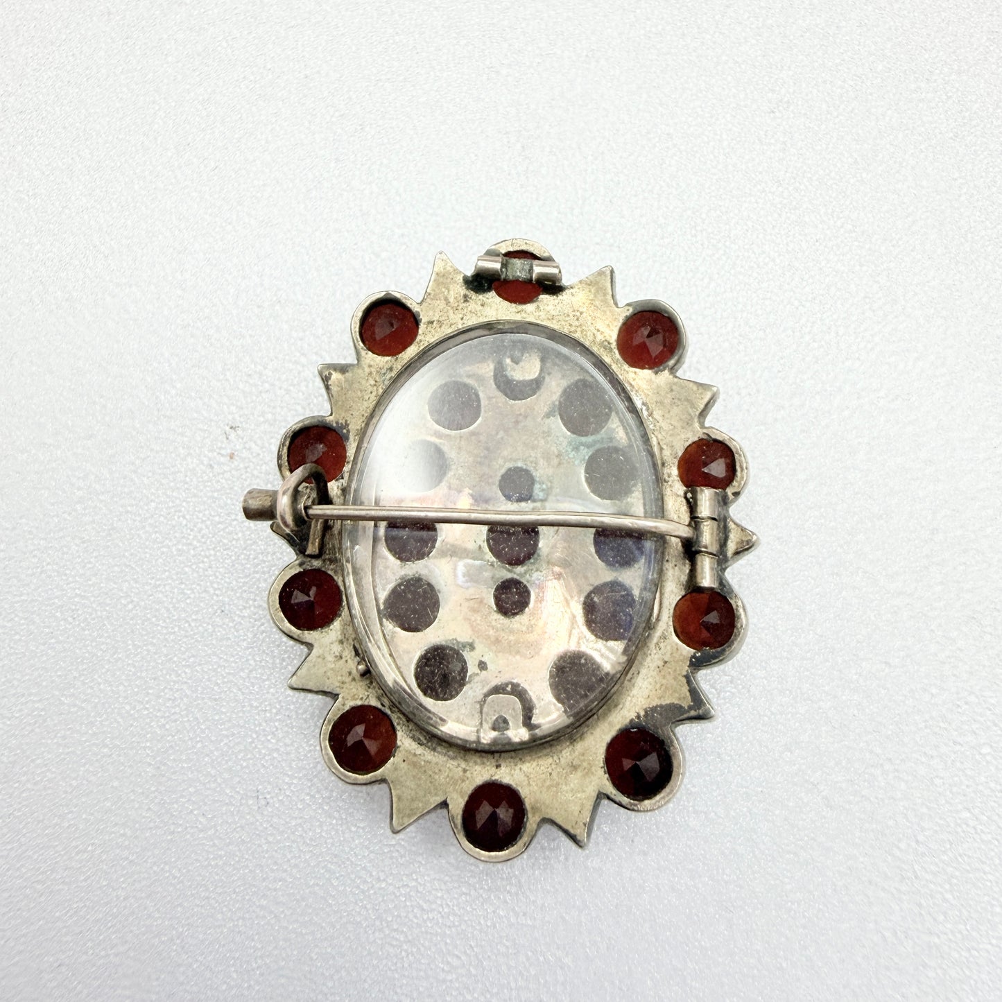Antique Gilt Silver Bohemian Garnet Locket Brooch (pendant)