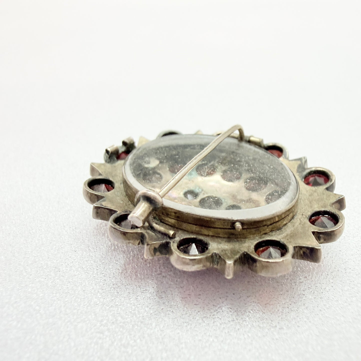 Antique Gilt Silver Bohemian Garnet Locket Brooch (pendant)