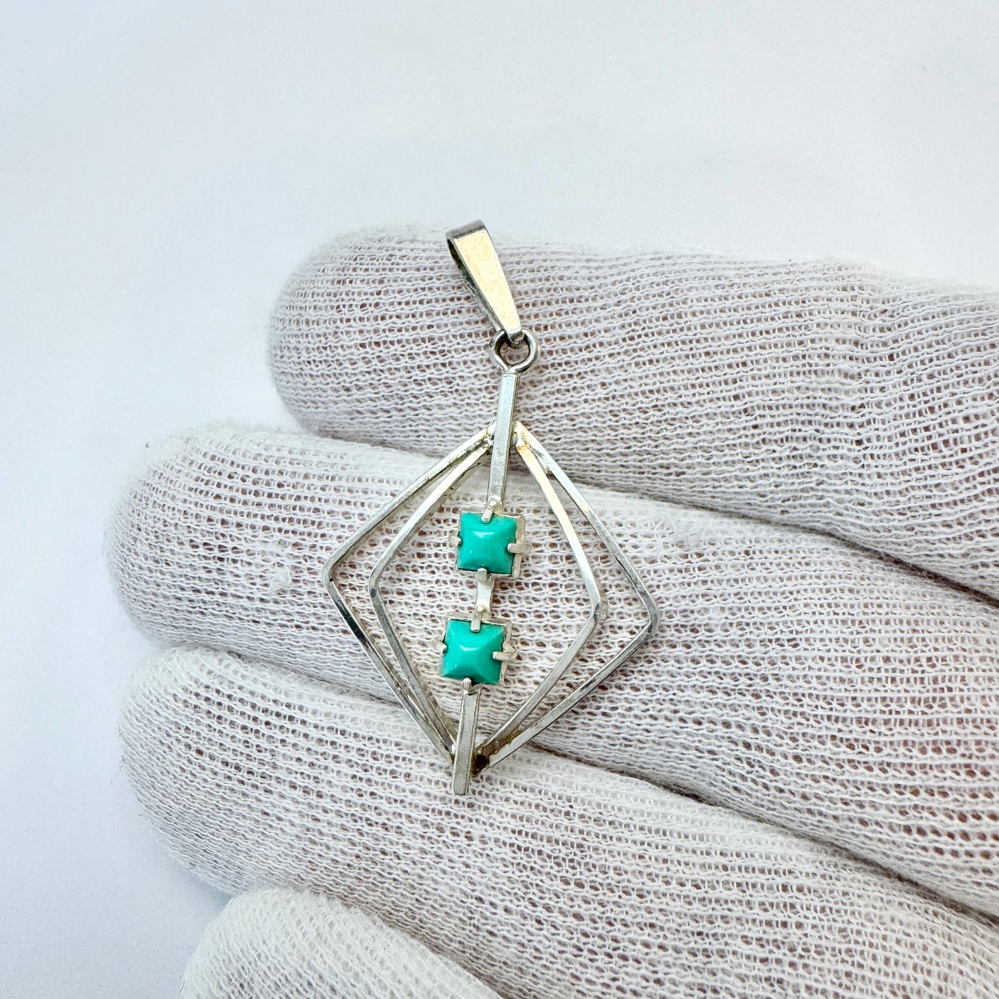 Andreas Daub, Germany c 1970s. Solid Silver Turquoise Pendant.