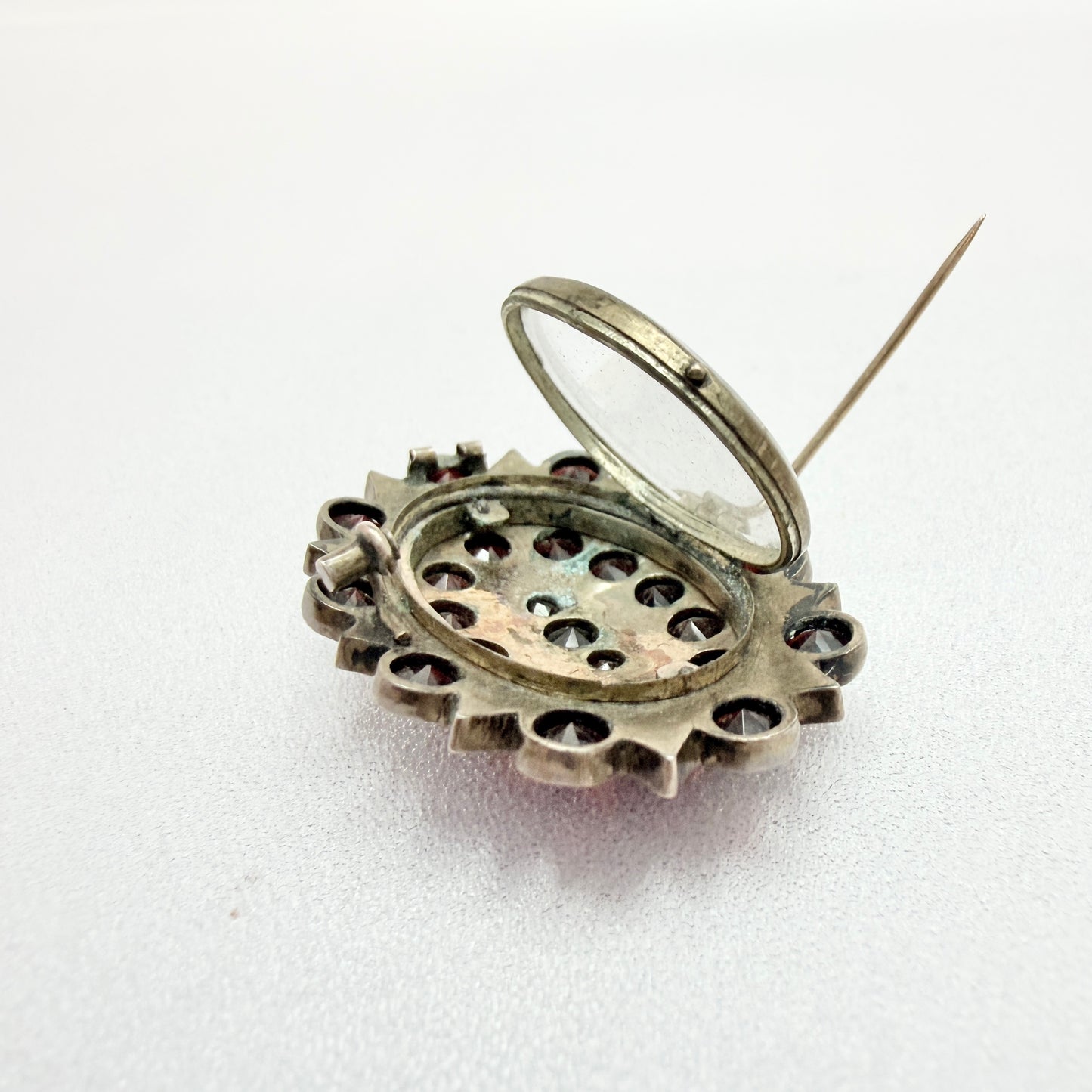 Antique Gilt Silver Bohemian Garnet Locket Brooch (pendant)
